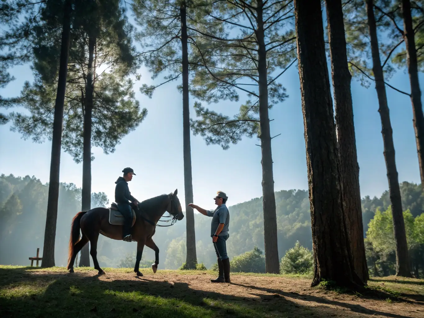 A serene image of an individual with a disability participating in a therapeutic riding session, guided by a trained instructor. The horse appears calm and gentle, creating a sense of trust and connection.